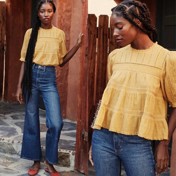 Doen Tops - DOEN Adnet Top Yellow Floral Embroidered Lace Blouse